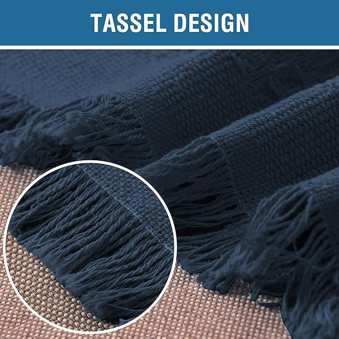 H.VERSAILTEX Cotton Sofa Covers Couch Cover Sofa Slipcover for Most Shape Sofas, Feature Thick Woven Jacquard Seamless with Tassels, Multi-Use Decorative for Couch (XX-Large: 91" x 134", Navy)