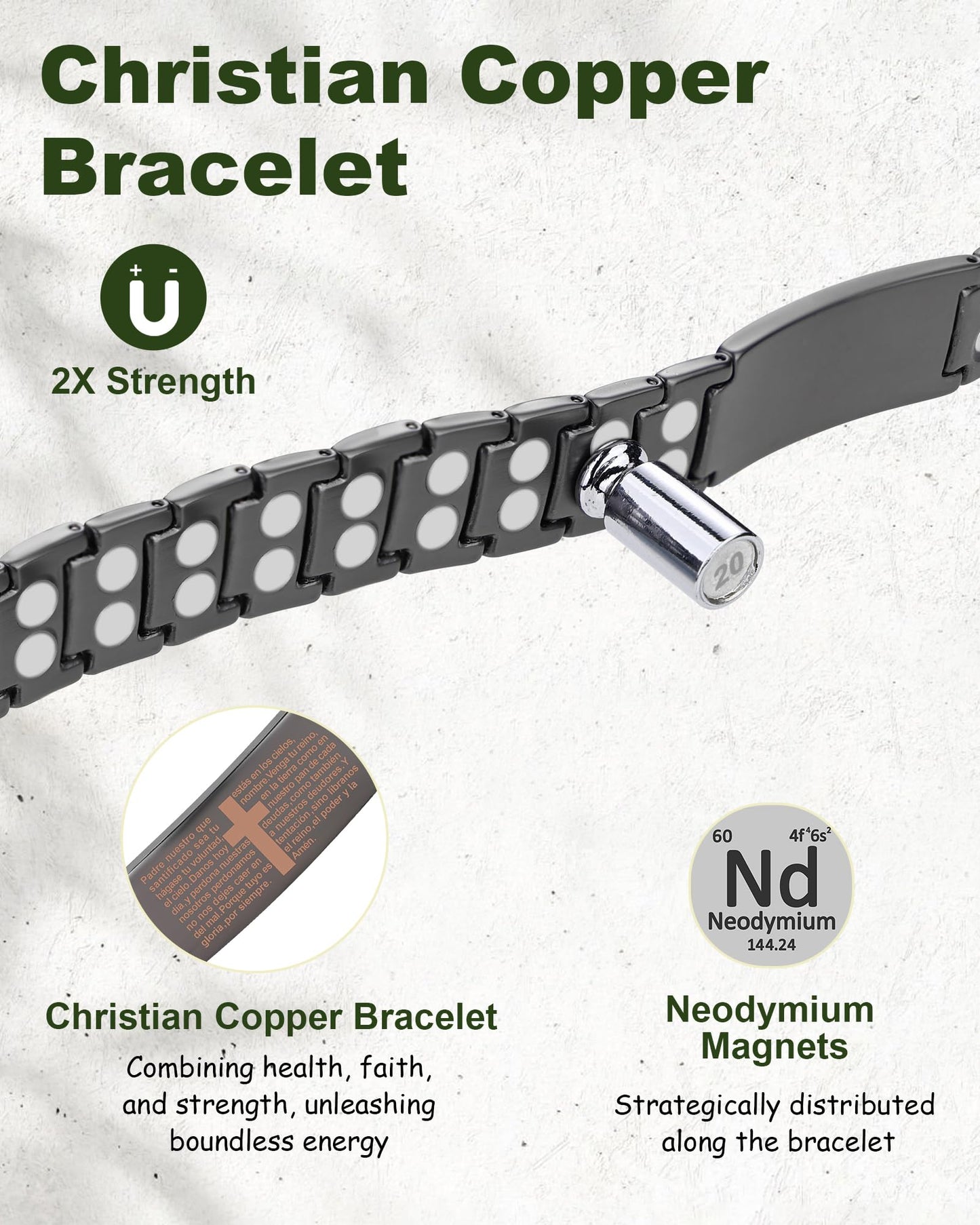 MagEnergy Copper Bracelet for Men,99.9% Pure Copper Cross Bracelet with Double-Row Strong Magnets, Adjustable with Sizing Tool, Men's Jewelry Gift