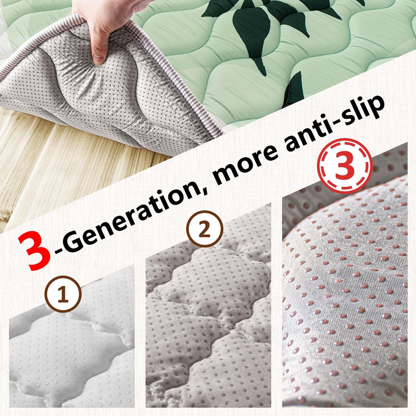 Beavtaens Baby Play Mat, 50x50 Playpen Mat, Thick Soft Foam Playmats for Baby, Foldable and Washable Crawling Mat for Floor(Green Leaf)