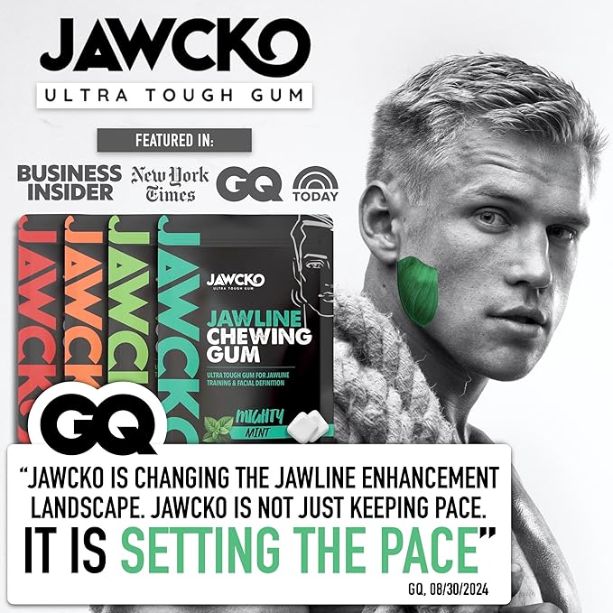 JAWCKO Ultra-tough Jawline Chewing Gum | Get a Stronger, Squarer Jawline | Cinnamon Jaw Training Hard Gum | Chisel, Sculpt, & Tone your Jaw | 15X Hardness | Facial Fitness Mewing Gum | 40 Pieces/Pack