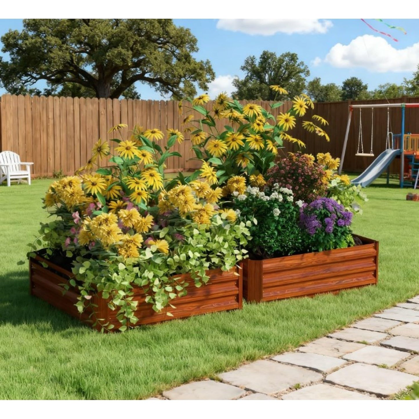 Metal Planter Box, 2-Piece Galvanized Raised Garden Bed - Dark Brown - Set of Two - Outdoor Durable - for Growing Plants