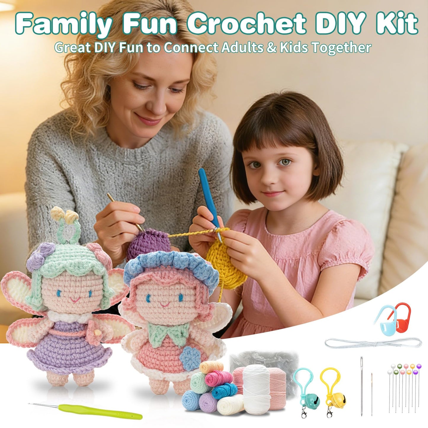 Crochet Kit for Beginners, Crochet Starter Kit with Step-by-Step Video Tutorials, Easy Beginner Crochet Kit for Adults, Crochet Animals Crafts Crochet Kits, Easy Knitting Kit. (Cute Angel 2 Pick)