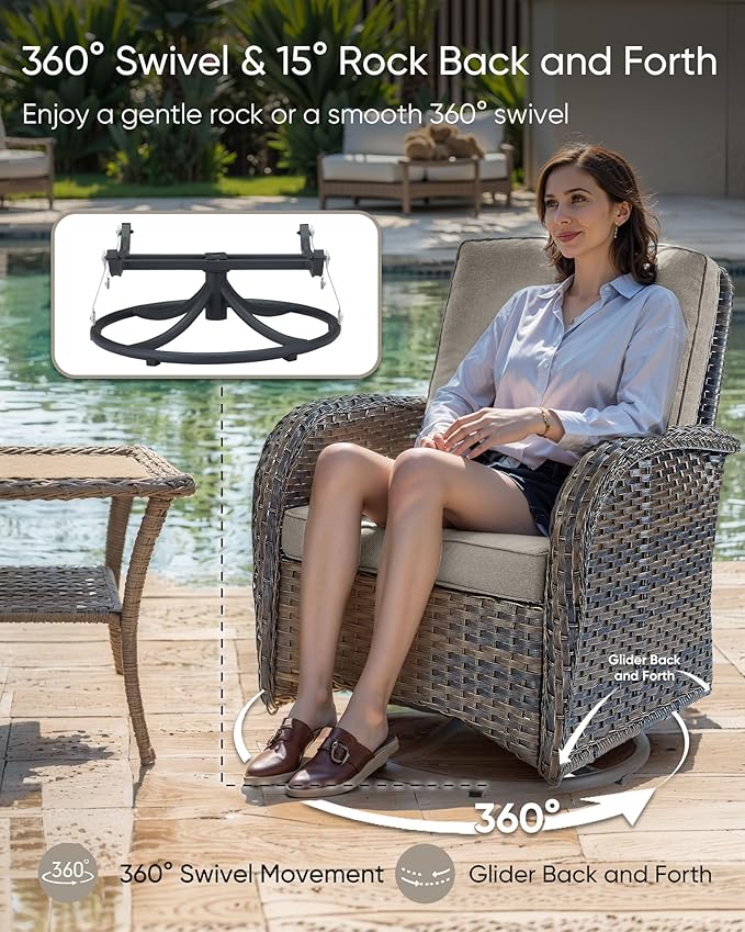 HUMMUH Outdoor Patio Furniture Set,L-Shaped Sectional Couches with Swivel Patio Chairs,Wicker Conversation Set for Deck,Backyard,Porch,Garden