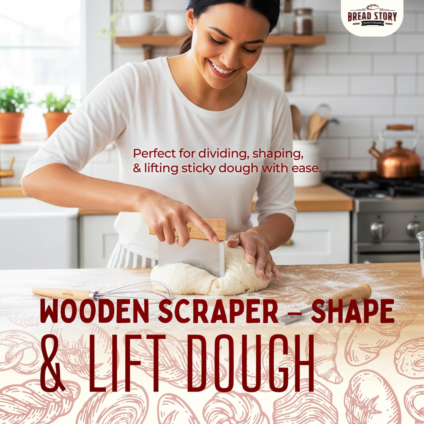 Danish Dough Whisk Set – Wooden Scraper & Lame Scoring Tool | Sourdough Whisk & Mixing Tool Kit | Bread Utensils for Homemade Bread, Pizza, Pastry | Stainless Steel & Wood
