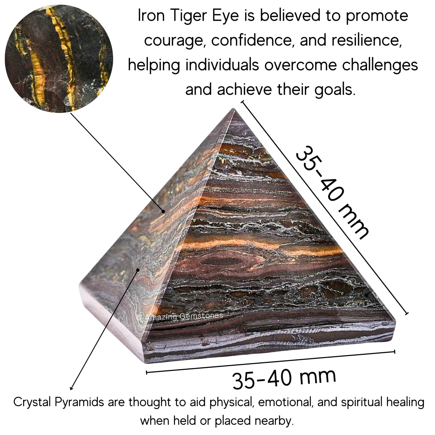 Amazing Gemstone Iron Tiger Eye Pyramid Crystal Healing Stones - 1.5" Great Pyramid Figurine of Natural Stone Pyramid for Meditation, Reiki, Chakra Balancing and Crystal Pyramids Grid