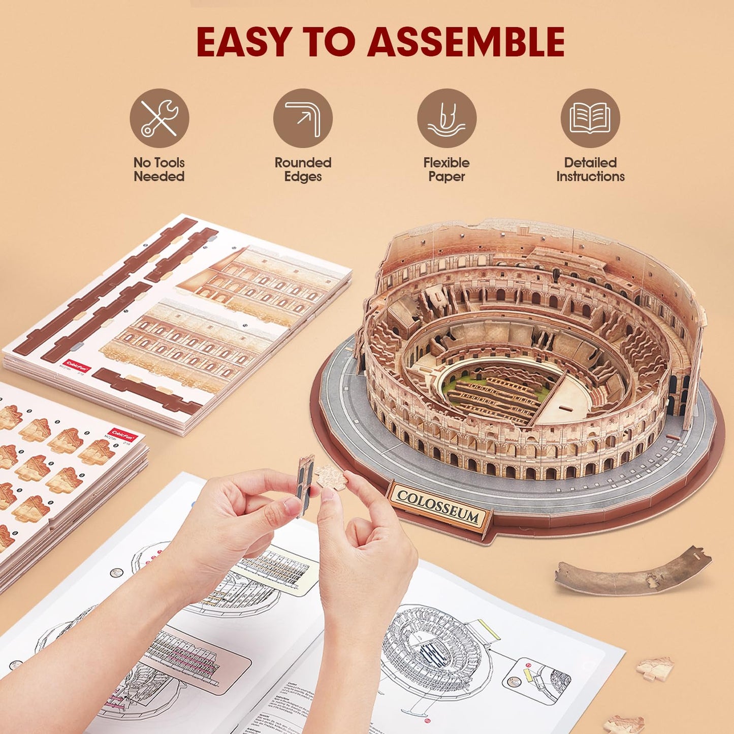 CubicFun 3D Puzzles for Adults Kids New Version Italy Rome Colosseum Jigsaw Puzzle DIY Building Model Kit Birthday Gift for Boys Girls Age 10+, 163 Pieces Easter Gift