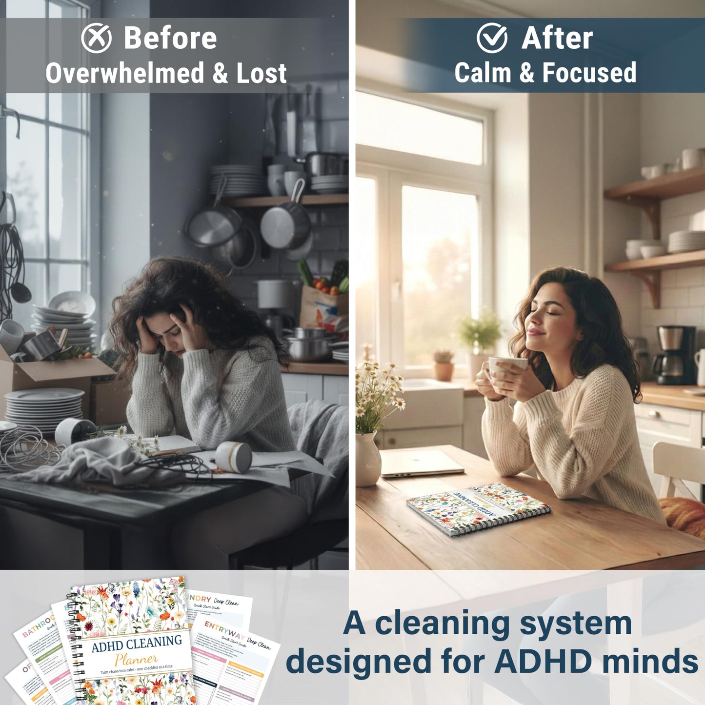 BLOOMOST ADHD Cleaning Planner - Daily, Weekly & Monthly Cleaning Checklist Organizer for Adults & Teens, Break Chores Into Small Wins, Glossy Erase Checklists - Planning Pages (version 2)