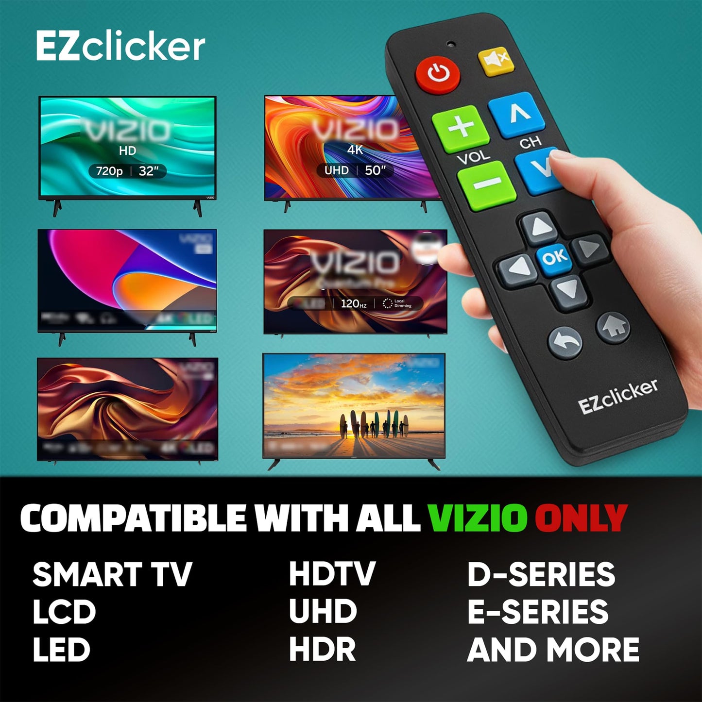 Vizio Replacement TV Remote Compatible with Vizio TV's ONLY (Black) Big Button TV Remote Control, Simplified and Easy to Use (2xAAA Batteries not Included)
