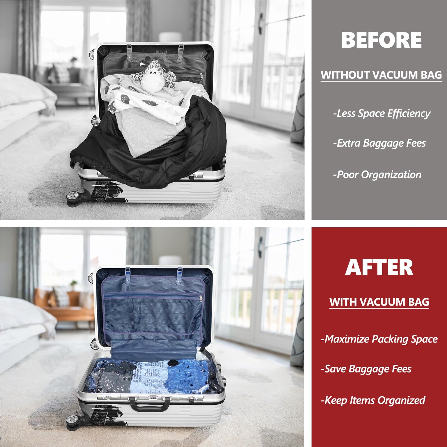 Vacuum Bags for Travel with Rechargeable Pump, 12 Combo (4L/4M/4S) Compression Packing Seal Bags for Luggage Suitcase, Space Saver for Clothing and Clothes Storage Travel