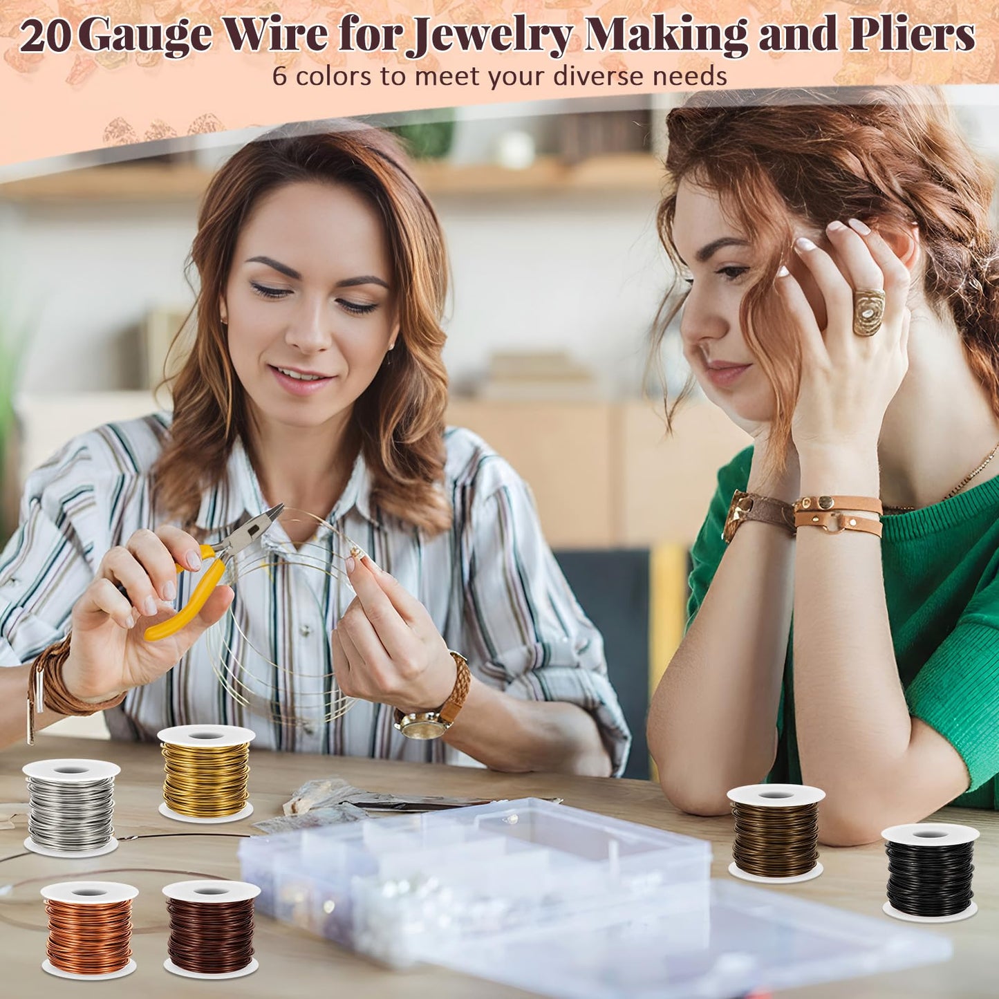 Mudder 6 Rolls Wire for Jewelry Making and Pliers Silver Craft Tarnish Resistant Jewelry Beading Wire for DIY Craft Making Supplies (Multicolor,20 Gauge)