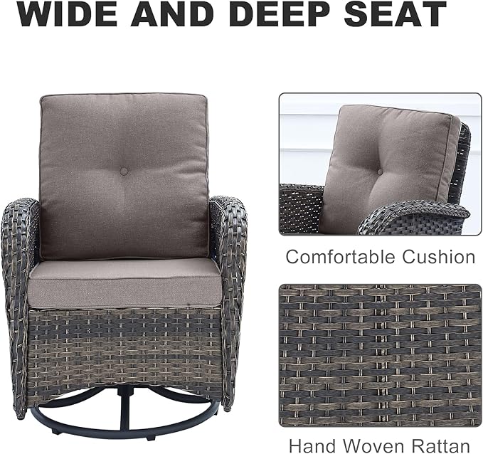 HUMMUH Patio Furniture 7-Piece PE Wicker Outdoor Conversation Set,All-Weather Rattan Swivel Chairs with Ottomans Glider Loveseat for Backyard,Poolside,Deck
