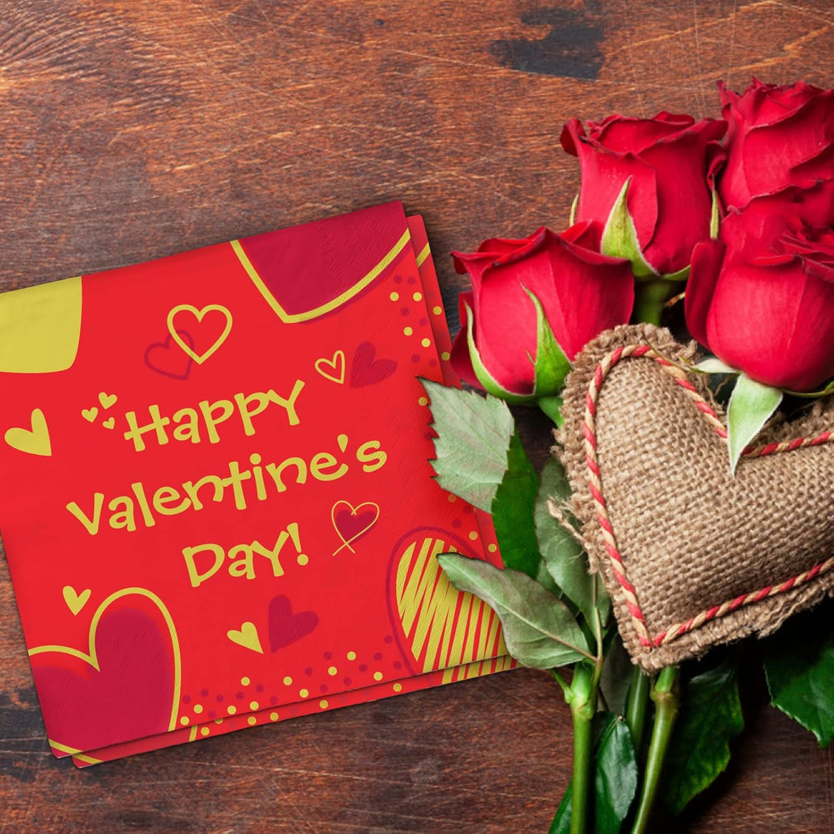 Valentine's Day Party Supplies Red Heart Love Disposable Paper Plates Napkins Cups plastic Tablecloth for Valentine's Day, Engagements, Anniversary, Birthday Party Serve 25
