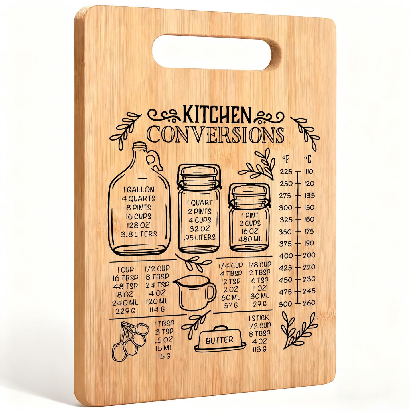 Koesus Kitchen Conversions Cutting Board, Gifts for Cooking Lovers, Gifts for Cooks Chefs Bamboo Cutting Chopping Boards for Kitchen