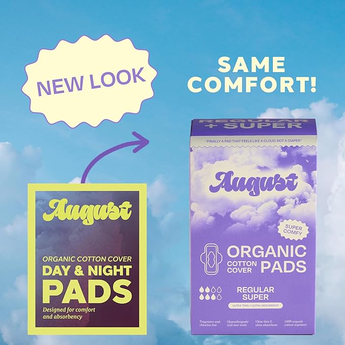 August Regular & Super Cotton Menstrual Pads, 36 (18+18) Ultra Thin Pads with Wings, Hypoallergenic Sanitary Napkins with Organic Cotton Topsheet, Compostable Wrapper, Non-Toxic, Fragrance-Free