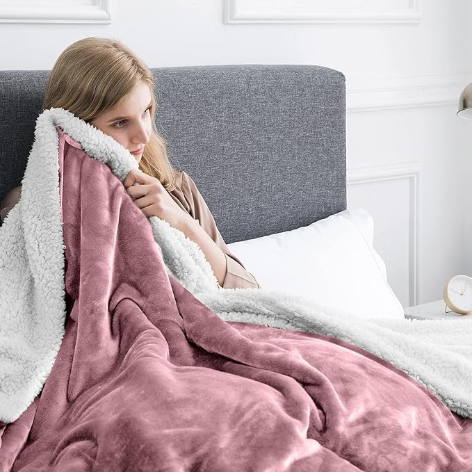 IR Imperial Rooms Sherpa Fleece Throw Blanket Twin Size for Couch - Thick and Warm Fluffy Baby Pink Blankets for Winter, Soft and Fuzzy Twin Blanket for Bed, 60x80 Inches