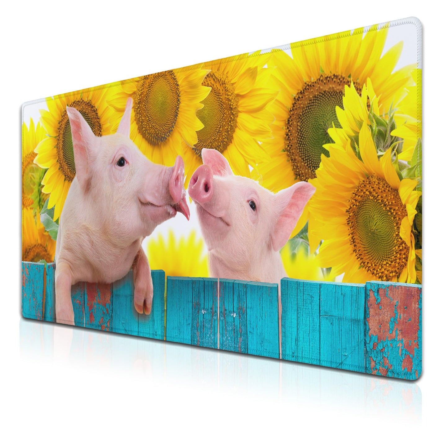 Samgula Keyboard Mat Yellow Blue Long Mouse Pad, Computer Mat Large Desk Pads, Big Desk Mat Non-Slip Rubber Base, 35.4 X 15.7 inch for Work/Game/Office/Home Funny Pig Hanging on A Fence. Studio Photo.