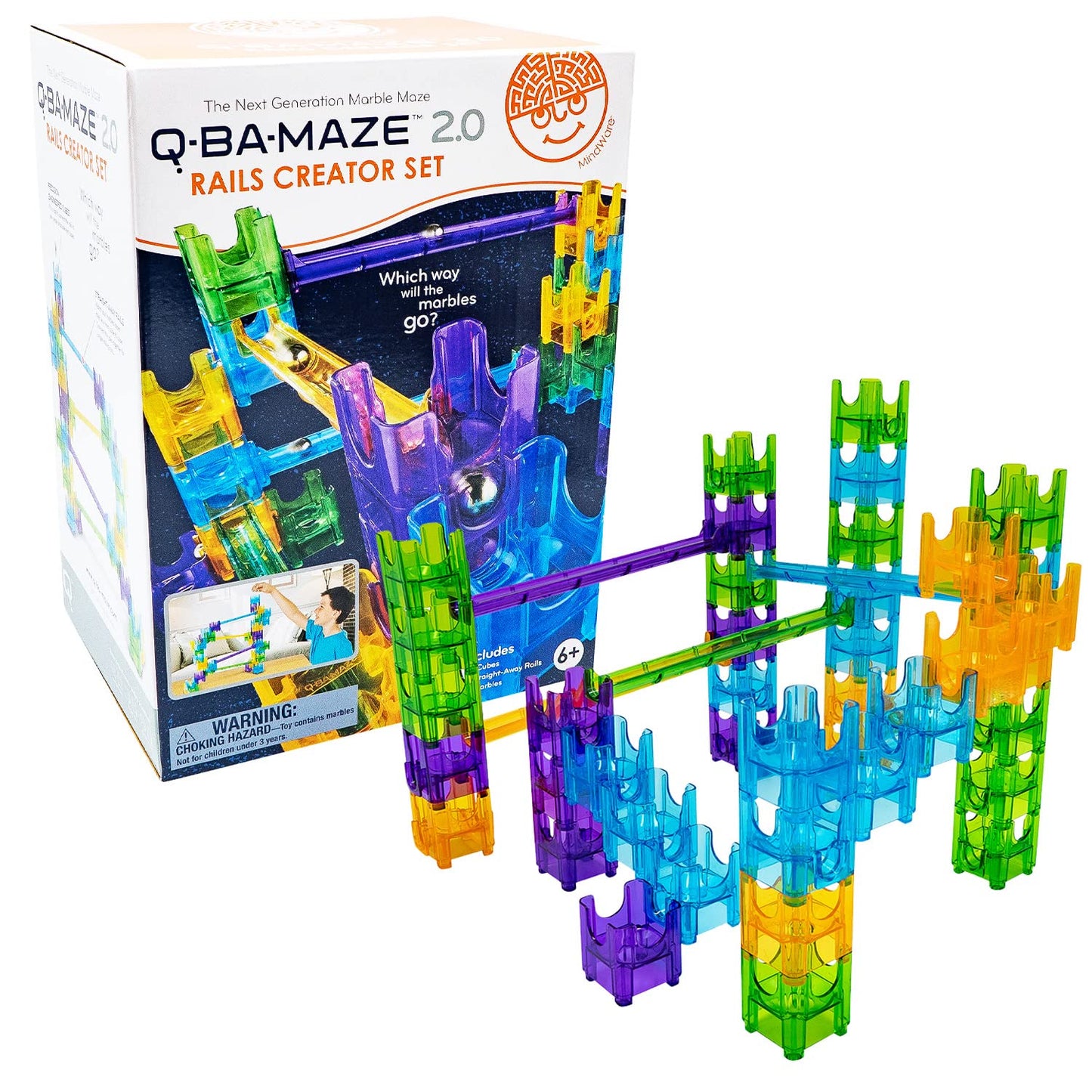 MindWare Q-BA-Maze Rails Creator Set The Next Generation Marble Maze Kids Toys - STEM Marble Run - Recommended for Ages 6+ - Educational Gift for Boys and Girls
