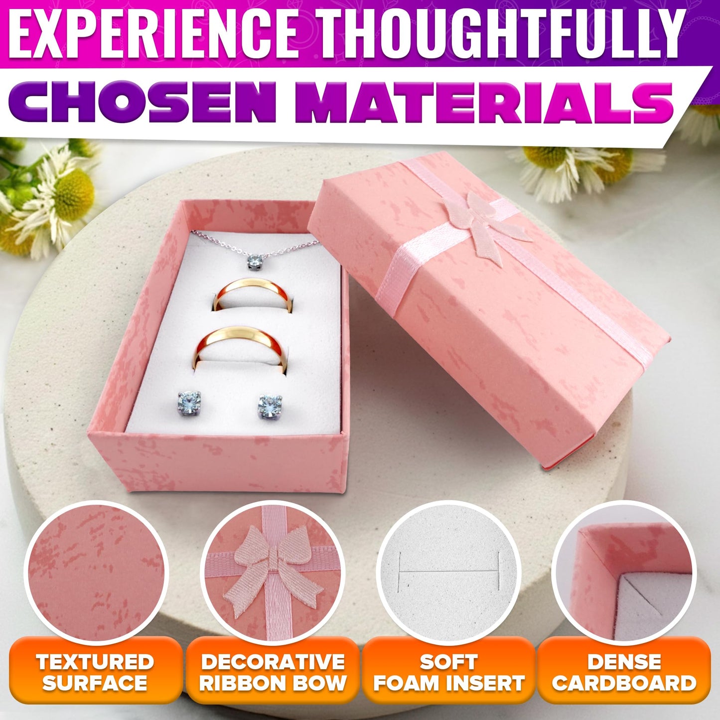KETAR 24 Pack Small Jewelry Gift Boxes with Bows — 4 Color Options, Cardboard Paper Earring, Necklace and Bracelet Gift Box with Foam Insert — Birthday, Wedding and Mother’s Day | 3.2" X 2" X 1.06"
