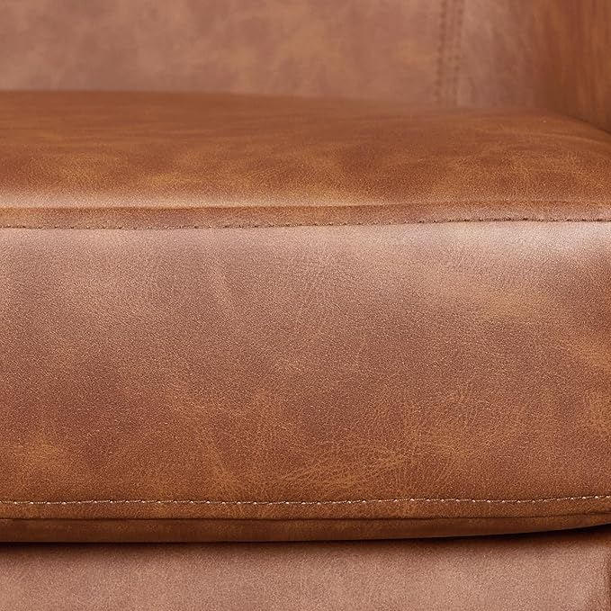 Yaheetech Leather Accent Chair, Faux Leather Armchair, Modern Barrel Club Chair with Soft Seat for Living Room Bedroom Reading Waiting Room, Brown
