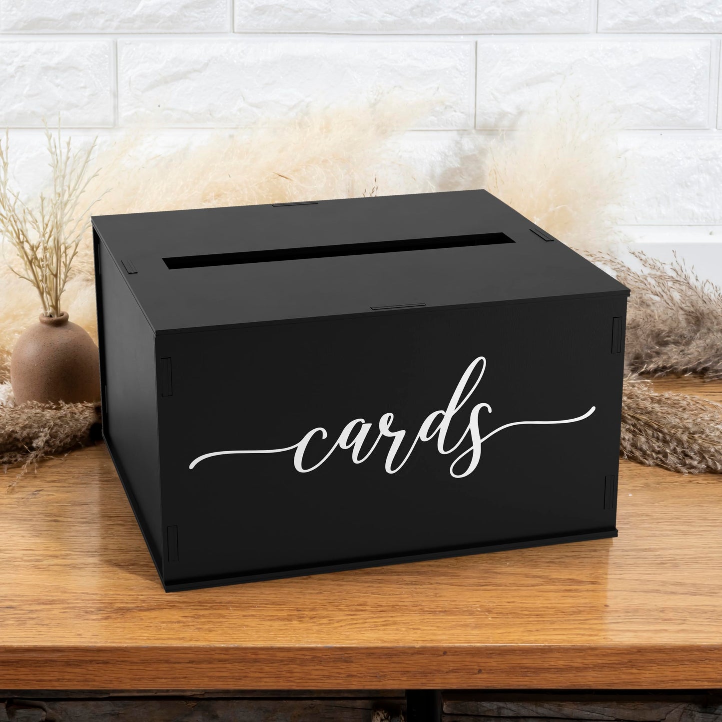 Heather & Willow Rustic Wooden Card Box with Lid | Wedding & Baby Shower Decoration - Black