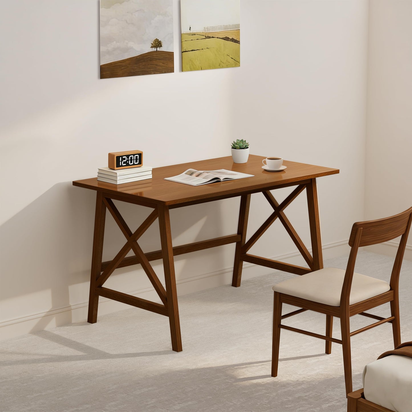 NELYE Modern Solid Wood Desk - 42" Simple Computer Table for Home Office Study Writing Workstation in Walnut, 42" W x 24" D