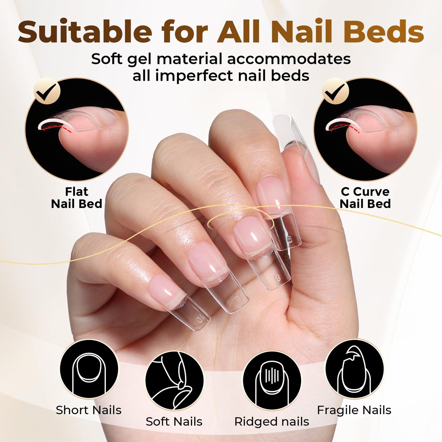 UNA GELLA Square Fake Nails, 504pcs Gel Nail Tips Clear Press on Nails Pre-shape for Full Cover Square Nails French False Nails For Nail Extension Nail Art Home DIY 12 Sizes False Gelly Tips