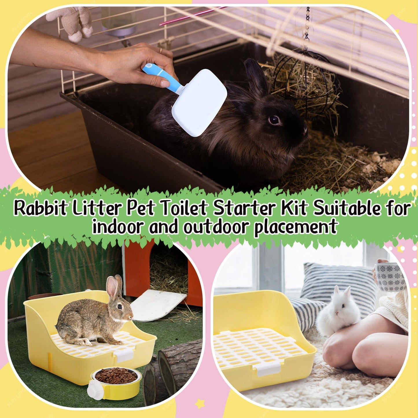Reallnaive 15 Pcs Rabbit Starter Kit Small Rabbit Litter Box Girls Gift Animal Grooming Kit Bunny Toys Bowl Blankets with Cleaning Set for Guinea Pig Accessories(Blue)