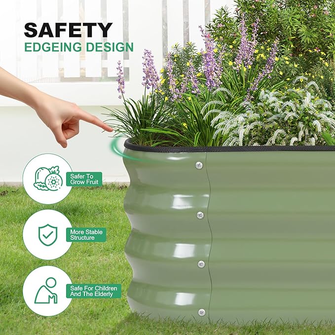 1MORE Raised Garden Bed -5X3X1 Galvanized Planter Box for Outdoor Gardening,4 in 1 Modular Raised Bed Kit with Protective Tape, Gloves for Herb,Ideal for Vegetables and Plants.Green-1Pcak