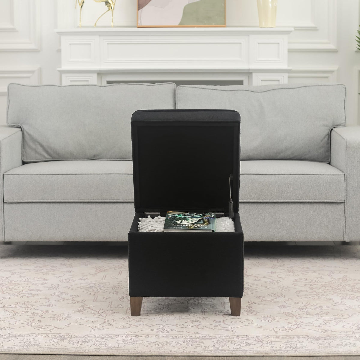17.5" Square Fabric Ottoman with Storage