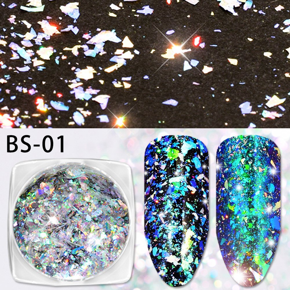 Mesiyun Nail Art Chameleon Sequins Laser Glitter Holographic Flakes Paillette 3D Galaxy Mirror Powder 3 Boxes