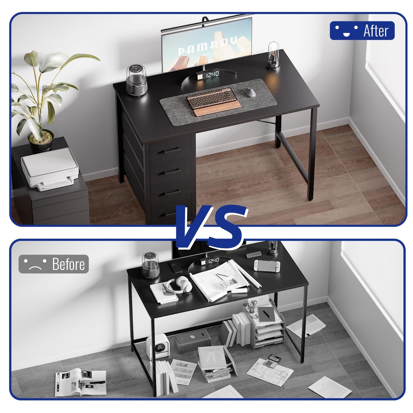 Pamray 32 Inch Computer Desk with 4 Drawers Small Office Desk for Home Bedroom Study Writing Simple Modern Computer Table Black