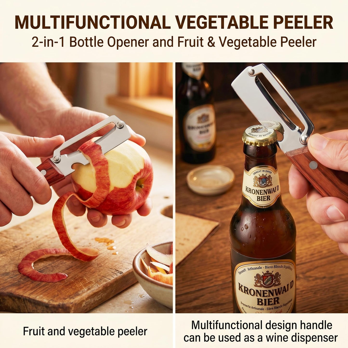 Multifunctional Vegetable Peeler for Kitchen & Bottle Opener,2 in 1 Stainless Steel Paring Knife for Fruit Veggie,Kitchen Gadgets for Sugar Cane Potato Fruit Pineapple Pumpkin Veggie Peeler