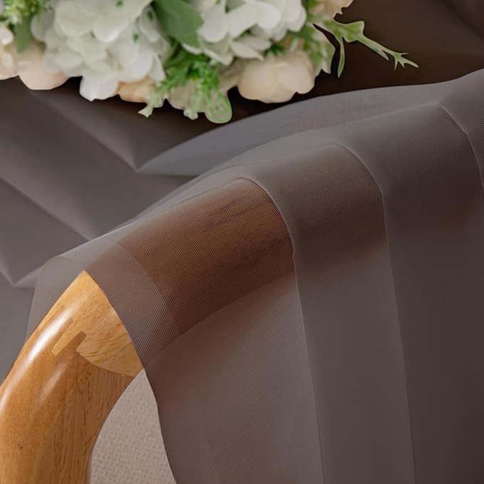 Chyhomenyc Chocolate Brown Sheer Valances for Windows - Light Filtering Small Kitchen Curtains, Rod Pocket Short Top Window Treatment Decor for Living Room Bathroom Basement, 42Wx16L inches, 2 Panels