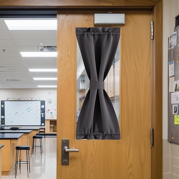NICETOWN Blackout Classroom Window Curtain, Privacy Tie Up Shade Thermal Insulated Small Curtain for Classroom/Sliding Door/Front Door, 1 Panel, 10 x 30 inches Long, Grey
