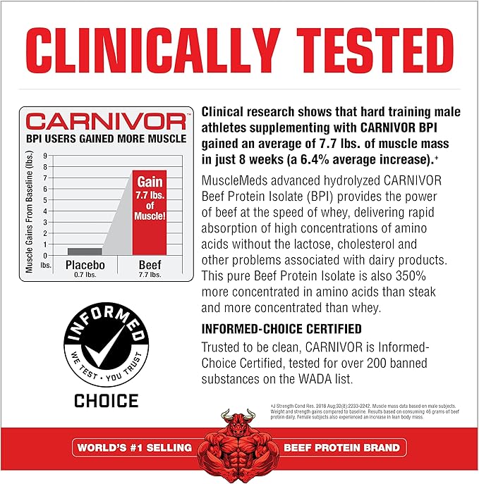 MuscleMeds Carnivor Beef Protein Isolate Powder, Chocolate, 7.47 lbs (003662)