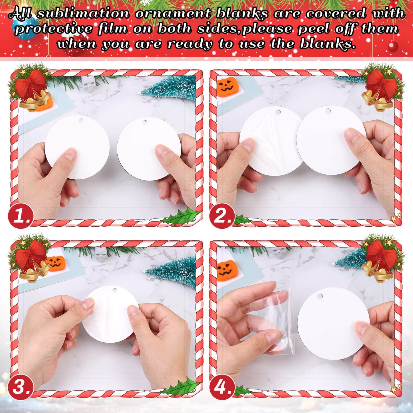 Billbotk 25 Pieces Sublimation Ornament Blanks, 3.15" Round Blank Sublimation Ornaments Sublimation Christmas Ornament Blanks for Christmas Tree Décor, DIY Handmade Crafts(3.15 inches)