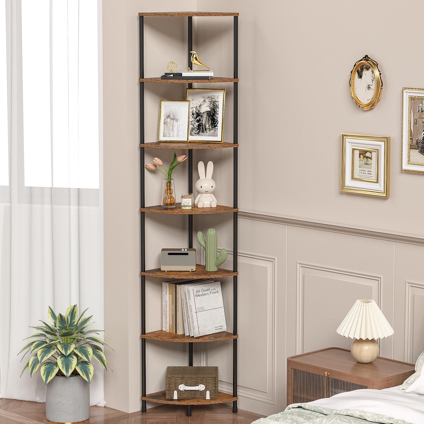 Greatseas Corner Plant Stand Shelf, 7 Tier Tall Plant Stand for Indoor Plants, Rustic Brown Corner Book Wall Decor Living Room, 64.7" Display Shelf for Bedroom, Bathroom, Small Space