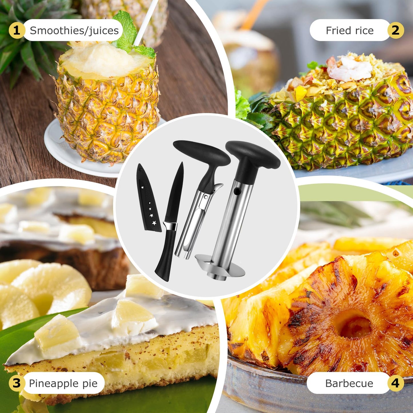OERPHO Pineapple Corer and Slicer, Stainless Steel Pineapple Cutter and Corer, Upgraded Pineapple Peeler and Apple Corer Tool with Pineapple Core Remover for Corer Tool Kitchen (Black)