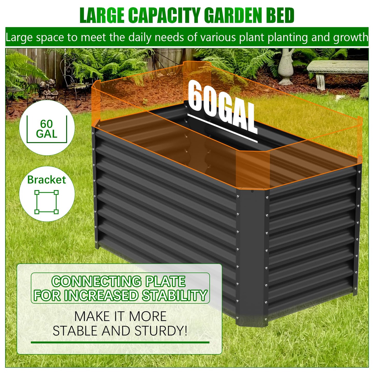Doniks Raised Garden Bed, 4×2×1ft(2pcs) Large Outdoor Metal Planter Box,60 Gal Soil Capacity, Galvanized Raised Garden Bed Kit for Flower Plants, Fruits, Vegetable Herbs