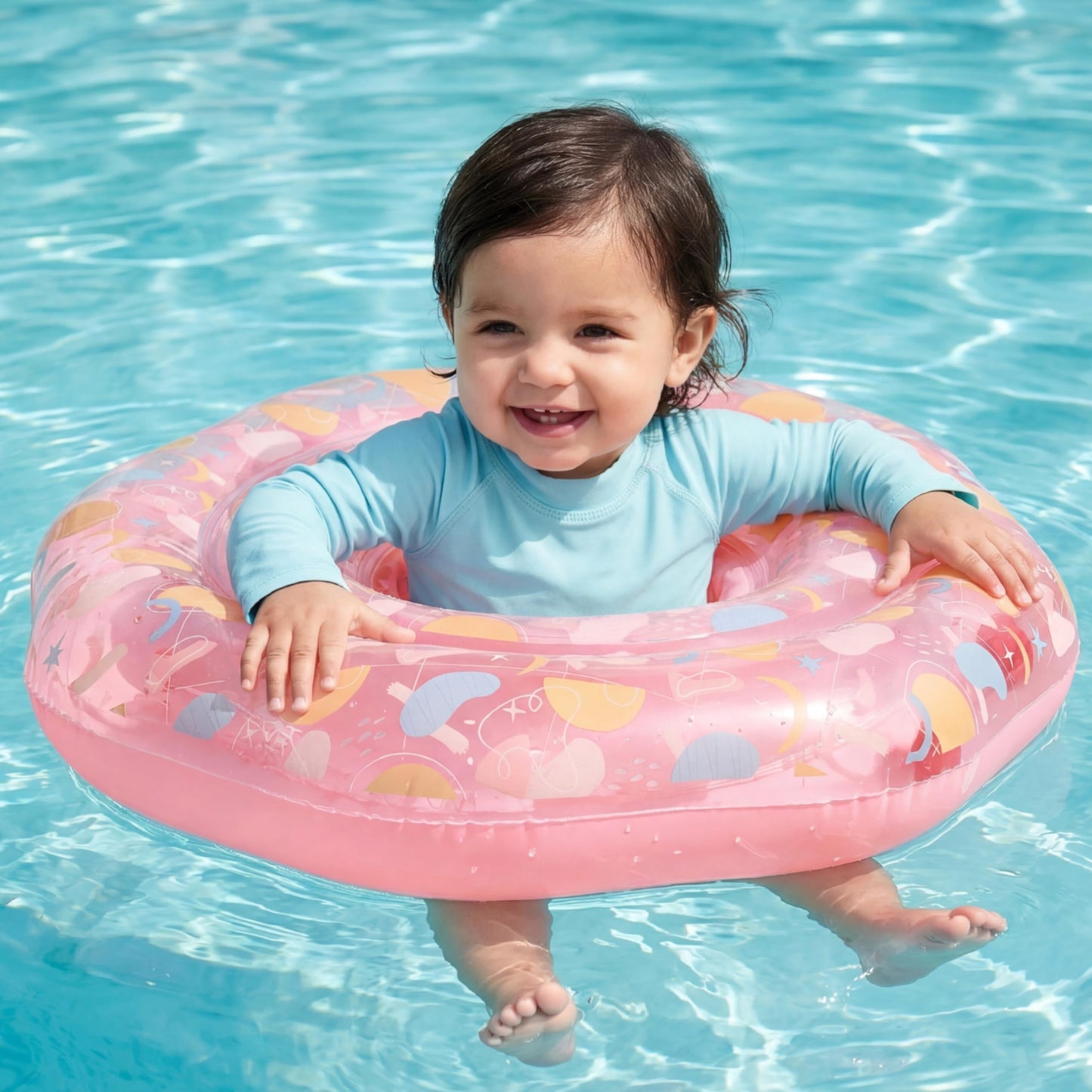 Sloosh Baby Pool Float with Double Air Chambers, Inflatable Baby Swimming Float with Safety Seat, Mango Design Toddler Infant Swim Float Ring Swimming Pool Accessories for Age 6-36 Months