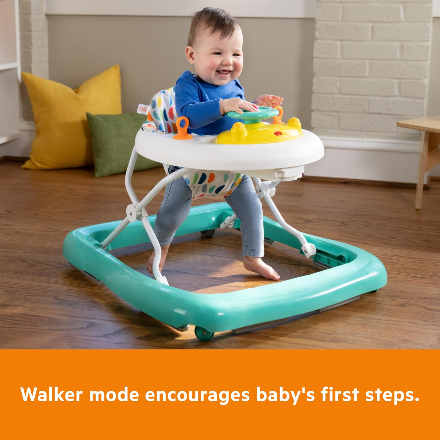 Bright Starts Ready to Roll Lights & Sounds Walker with Steering Wheel and Car Sounds, Removable Electronic Toy Station, 6-12 Months or Up to 26 lbs, Unisex