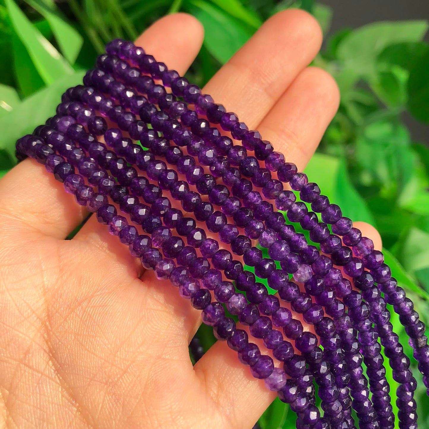 2 String 220PCS 3x5mm Natural Dark Purple Chalcedony Stone Beads for Jewelry Making, Songxi Facted Loose Gemstone Beads for DIY Bracelet Necklace Making Supplies with Energy Healing Chakra Power