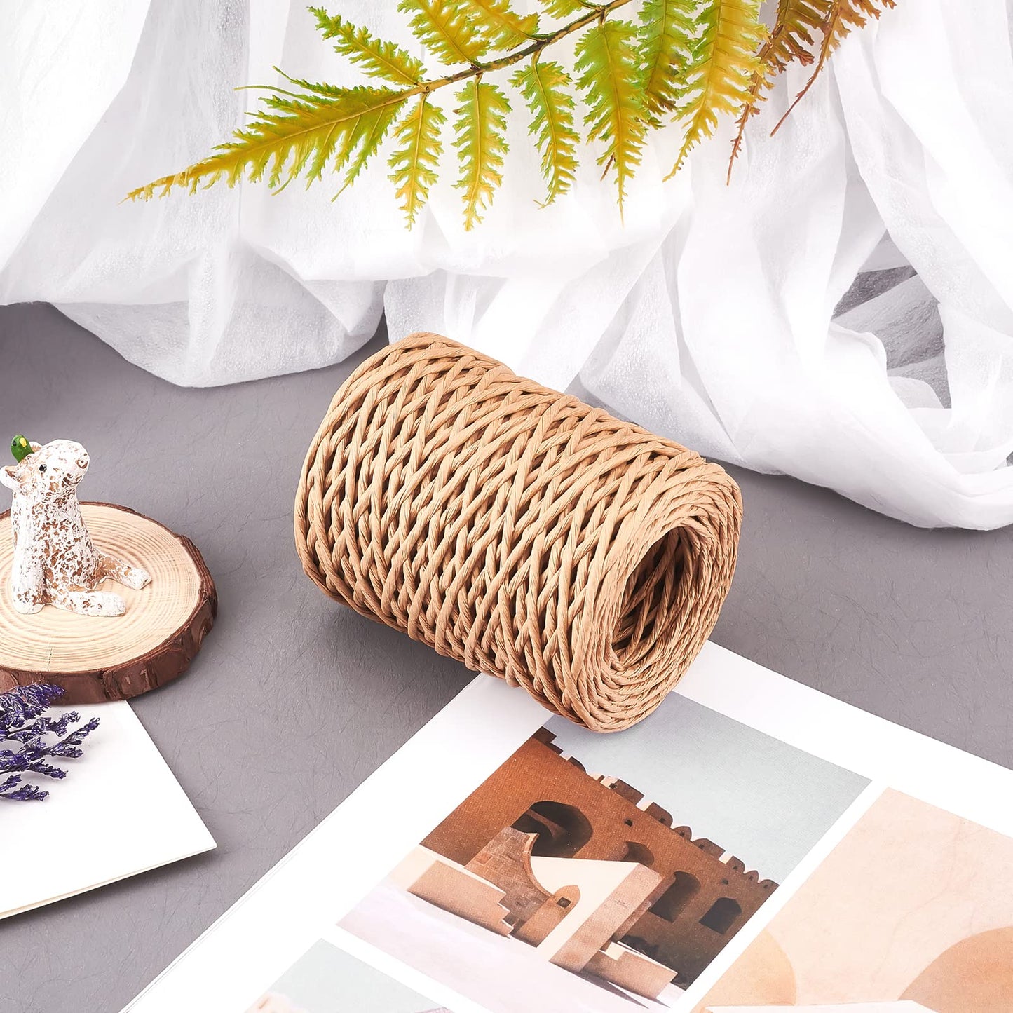 CHGCRAFT 2mm 164ft(50m) Floral Iron Bind Stem Wire Paper Wrapped Rattan Rope Rustic Paper Twine for Flower Bouquets Wedding Gift Wrap Weaving Basket Vase Christmas Decoration, Light Brown
