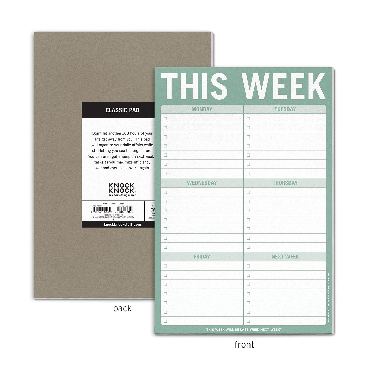 Knock Knock 1-Count This Week Pads, To Do List Notepads, 6 x 9-inches each (Sage Green)