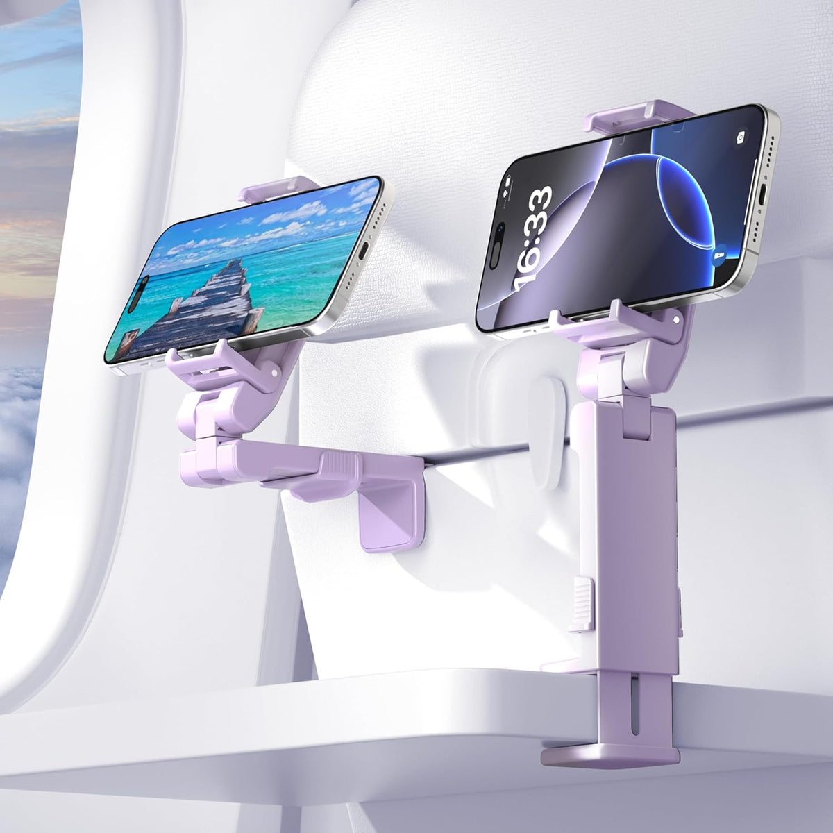 Perilogics 2025 Upgraded Travel Essentials Must Have Airplane Phone Holder Mount. Improved Ergonomic Lever, Perfect for Long Flight, Cruise, Desk, Travel Gift for Content Creator (Lavendar)