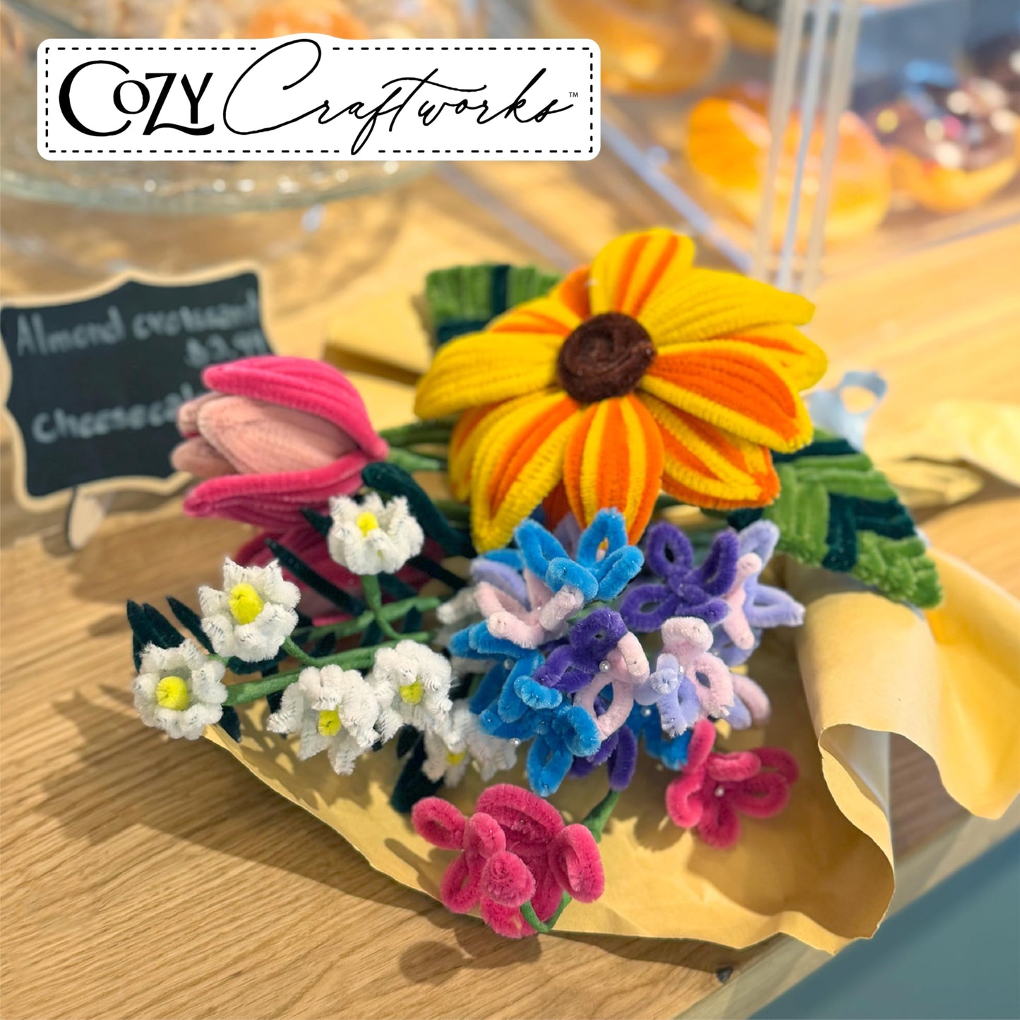 WeVeel Cozy Craftworks Chenille Stem Flower & Succulent Craft Kit for Adults – Create a Wildflower Bouquet and Succulent Box Garden – Relaxing DIY Botanical Arts & Crafts Set