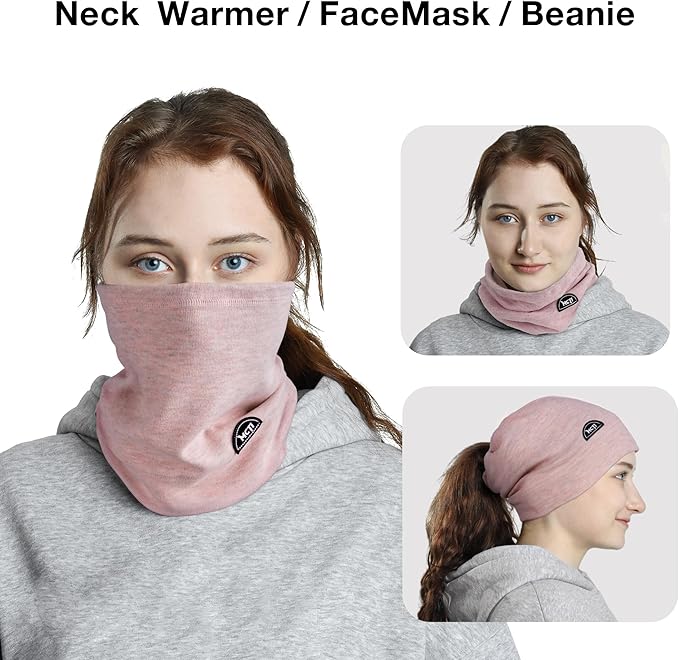 MCTi Neck Gaiter Warmer Winter Fleece Scarves Beanie Hat for Skiing Cycling Elastic Closure