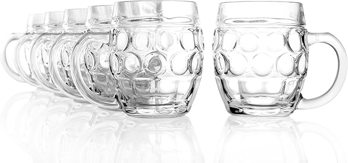 Oberglas Tübinger Augenkanne Beer Mugs Set of 6 – 300 ml with Fill Mark and Crest – Durable Soda Lime Glass – Dishwasher Safe – Traditional German Stein Design