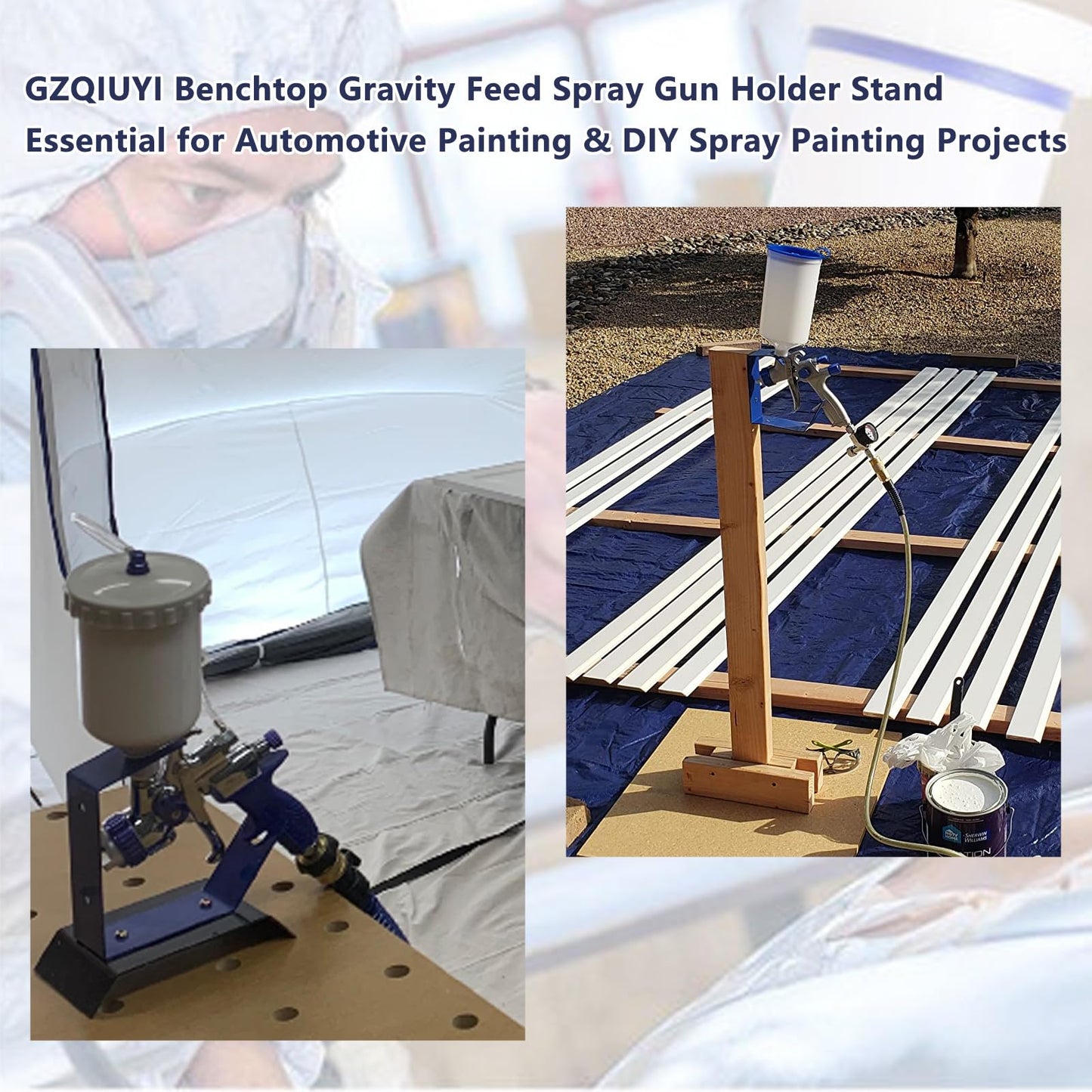 GZQIUYI Paint Gun Holder for Fuji Sprayer, Benchtop Gravity Feed Spray Guns Holder Stand Holds Auto Paint HVLP Guns, Wider Base for More Stability, Table/Bench Top or Wall Mount, Blue