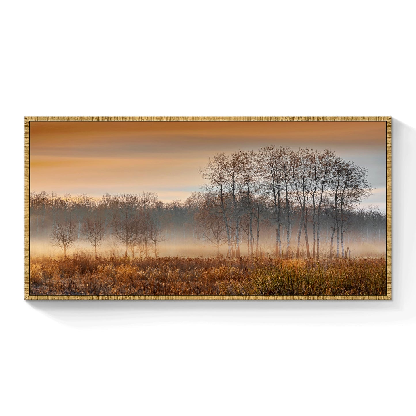 Misty Forest Framed Wall Art: Sunset Landscape Canvas Picture Rustic Woodland Scenery Painting Wilderness Artwork Prints for Living Room